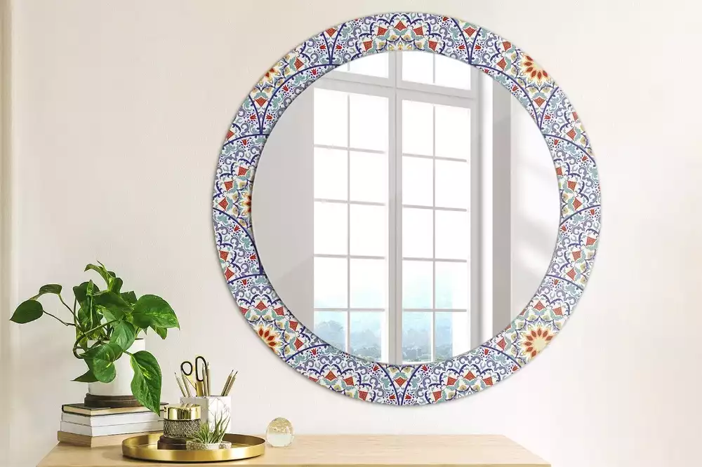 Miroir rond cadre avec impression Composition orientale