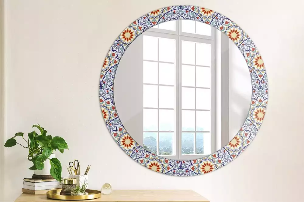 Miroir rond cadre avec impression Composition orientale