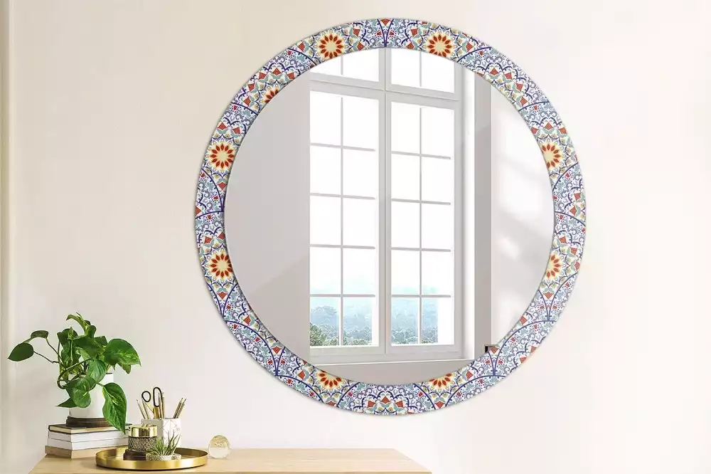 Miroir rond cadre avec impression Composition orientale