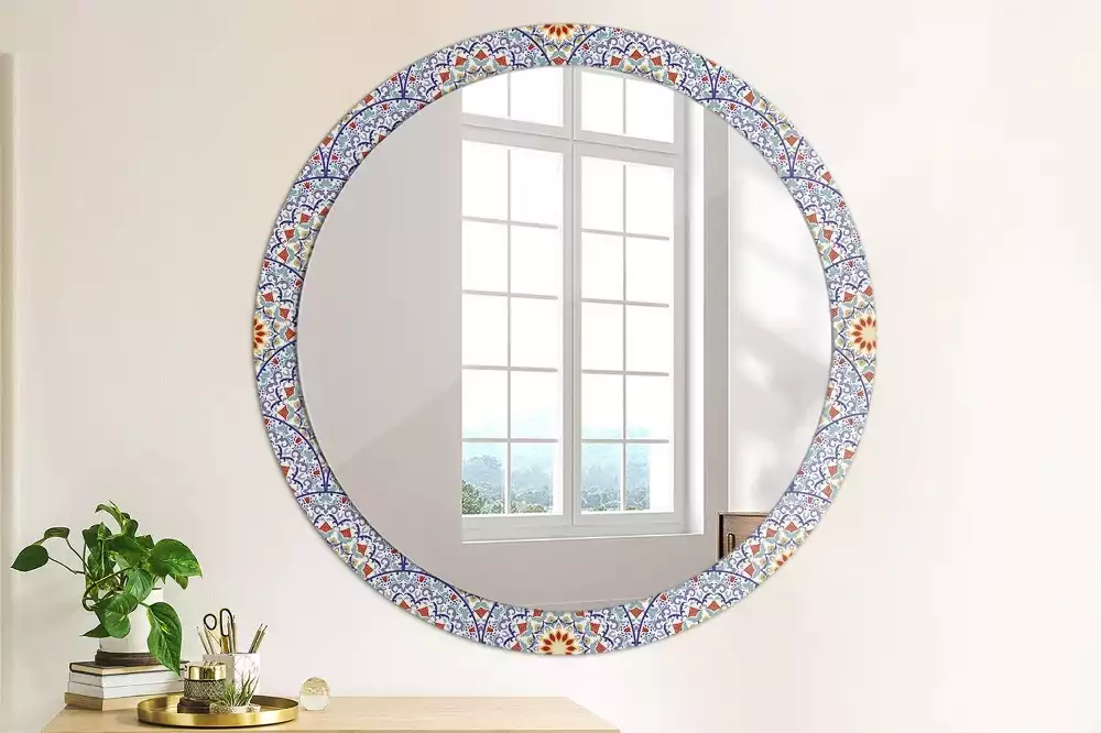 Miroir rond cadre avec impression Composition orientale