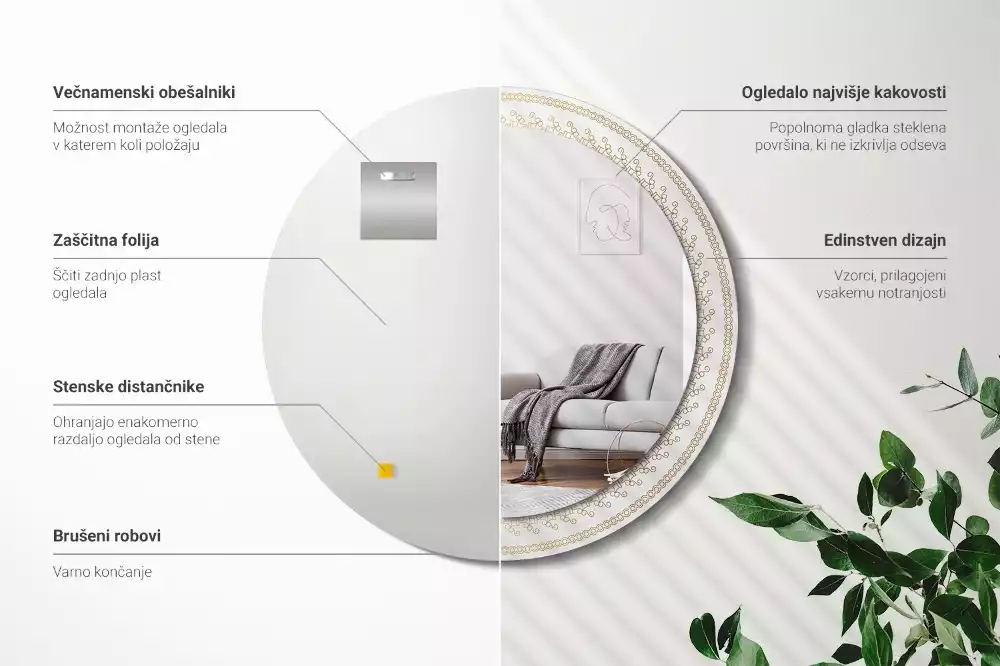 Miroir rond avec décoration Mandala indien