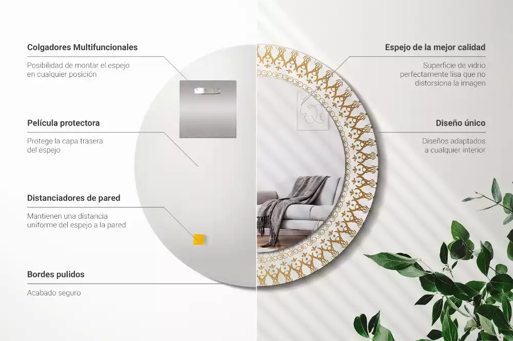 Miroir rond avec décoration Mandala indien