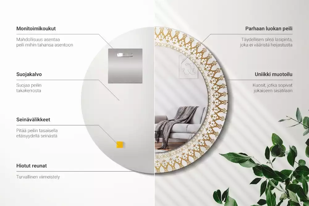 Miroir rond avec décoration Mandala indien