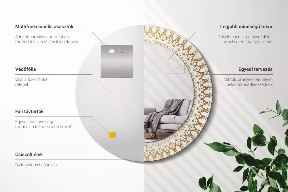 Miroir rond avec décoration Mandala indien