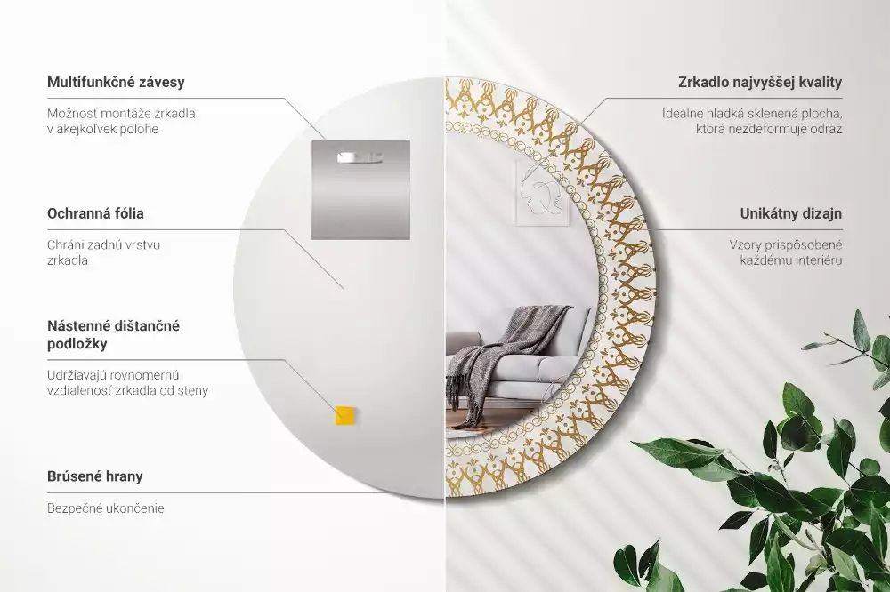 Miroir rond avec décoration Mandala indien