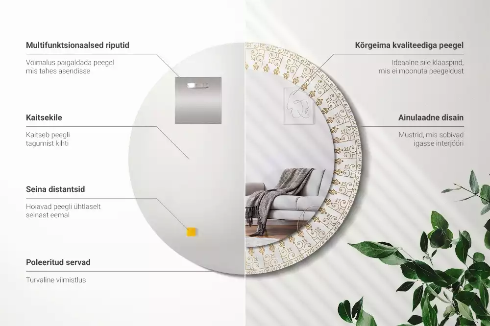 Miroir rond avec décoration Mandala indien