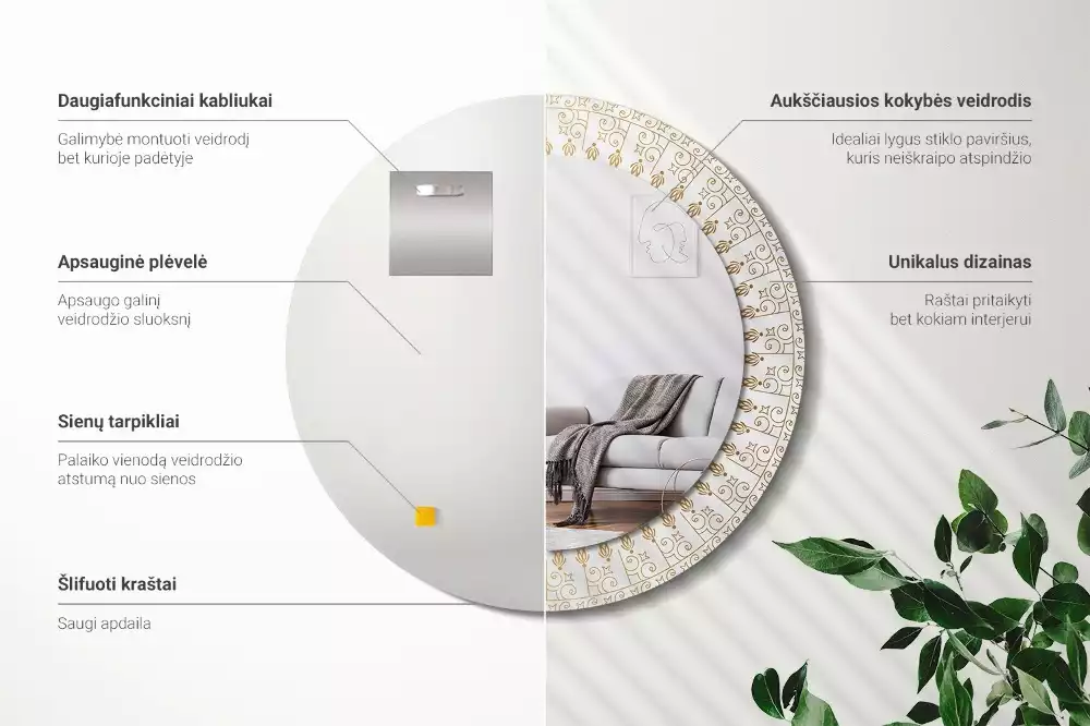 Miroir rond avec décoration Mandala indien