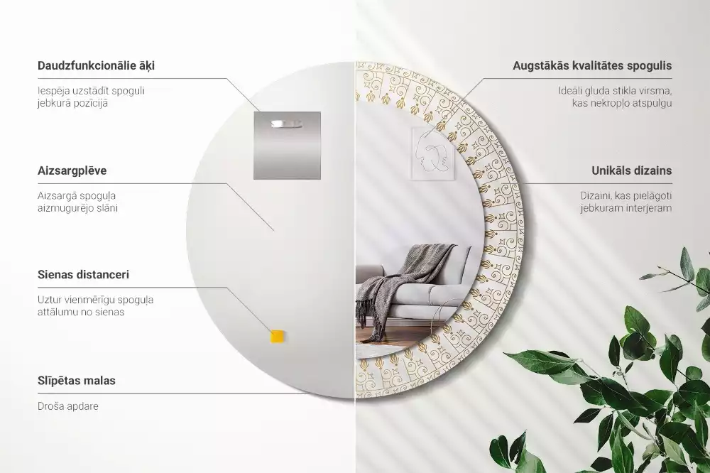 Miroir rond avec décoration Mandala indien