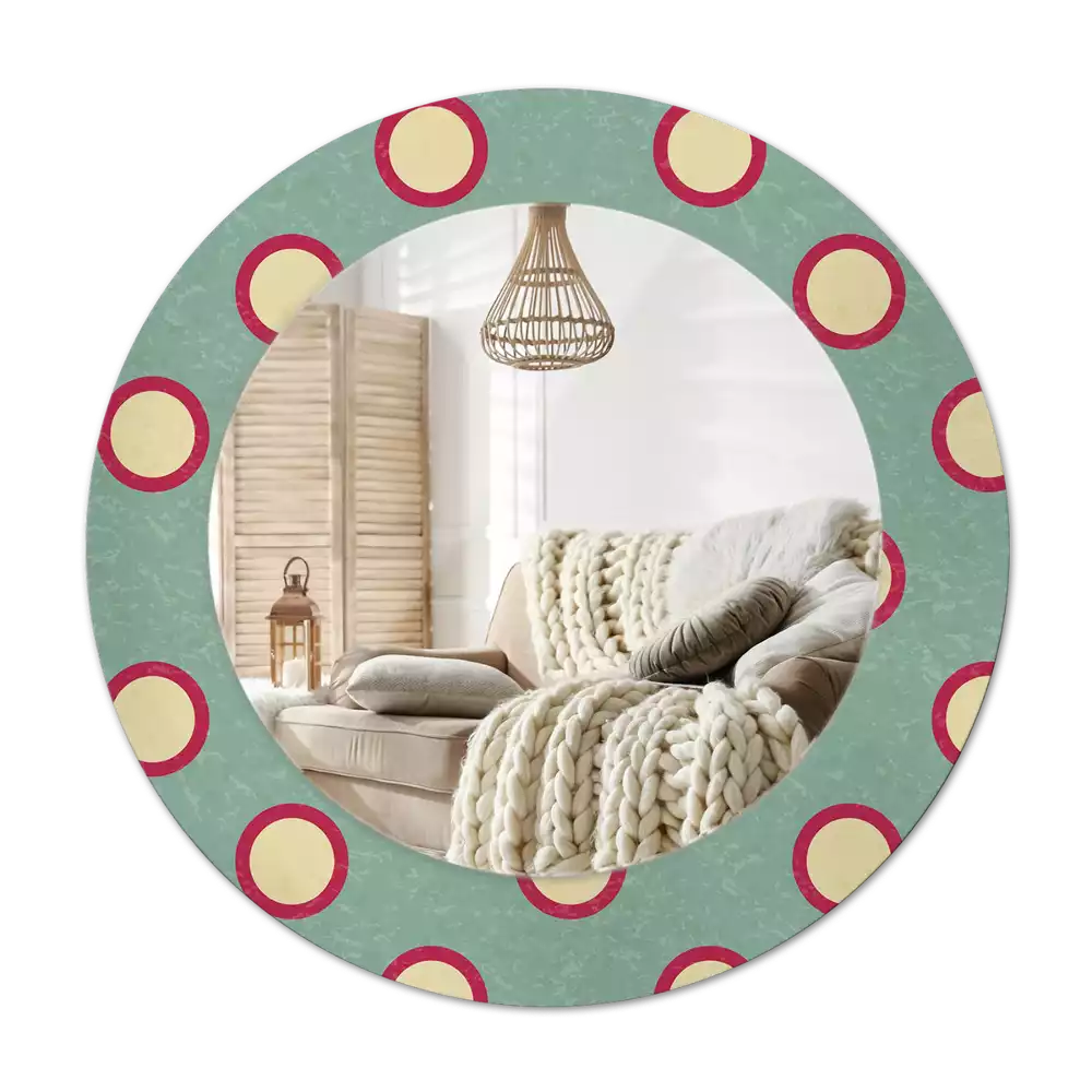 Miroir rond cadre avec impression Cercles en pois