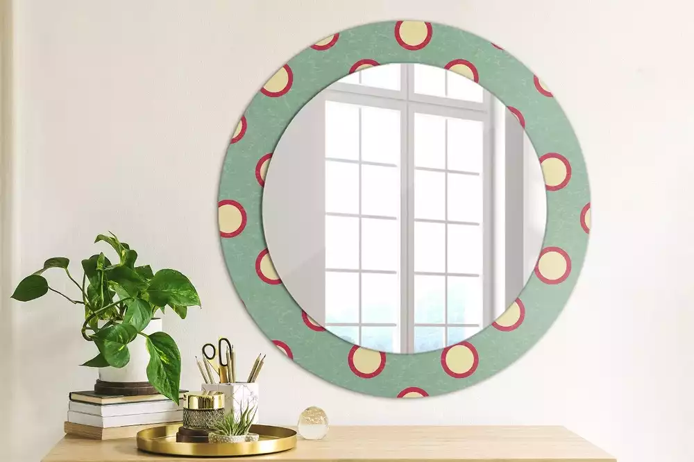 Miroir rond cadre avec impression Cercles en pois