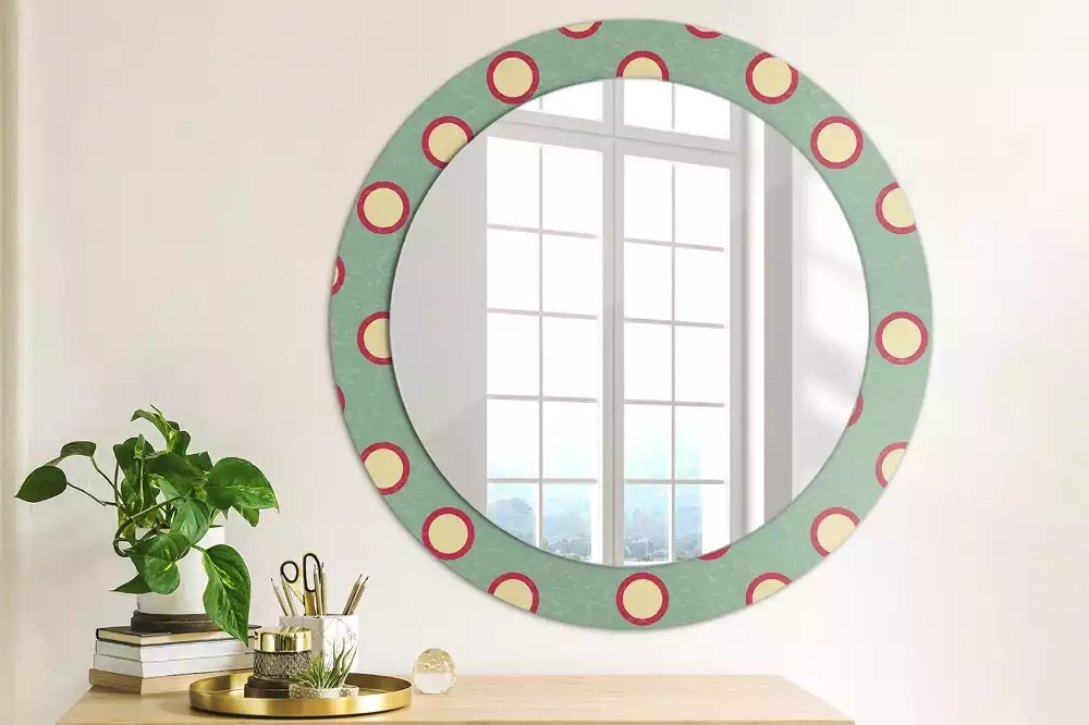 Miroir rond cadre avec impression Cercles en pois