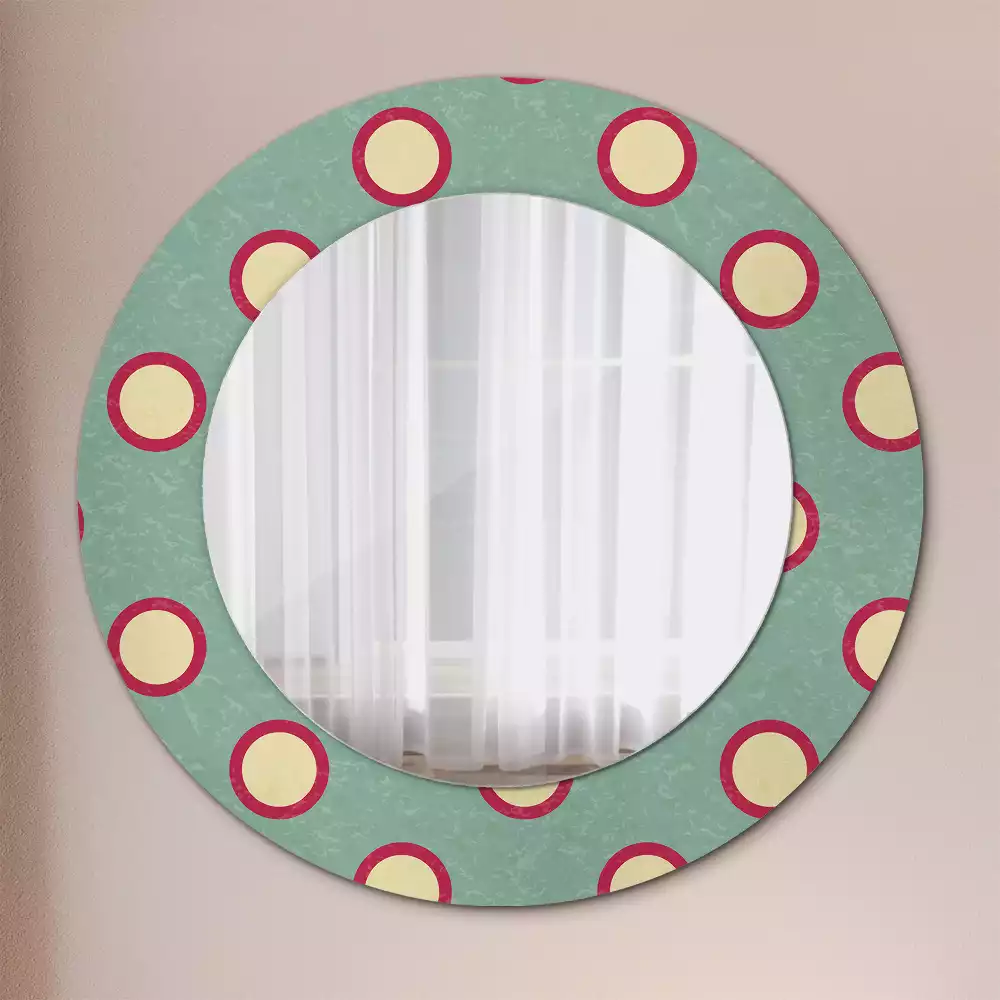 Miroir rond cadre avec impression Cercles en pois