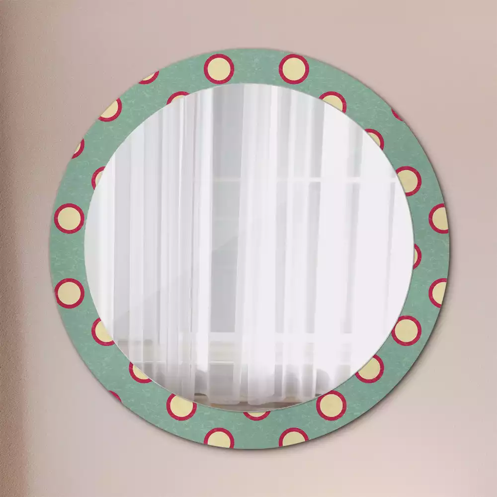 Miroir rond cadre avec impression Cercles en pois
