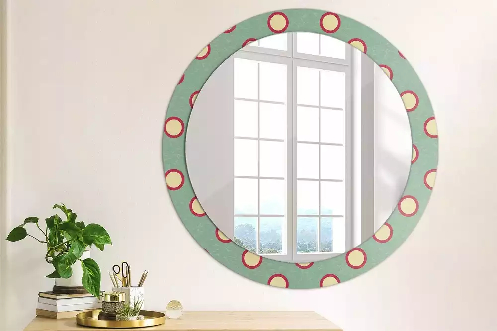 Miroir rond cadre avec impression Cercles en pois