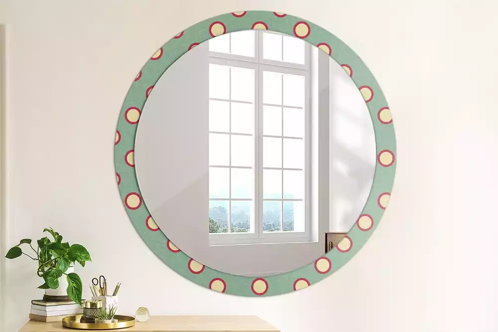 Miroir rond cadre avec impression Cercles en pois