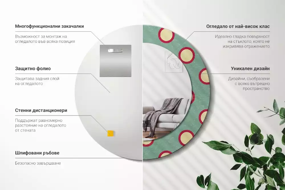 Miroir rond cadre avec impression Cercles en pois