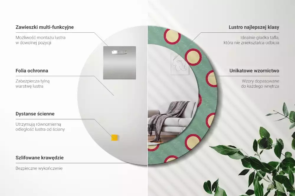 Miroir rond cadre avec impression Cercles en pois