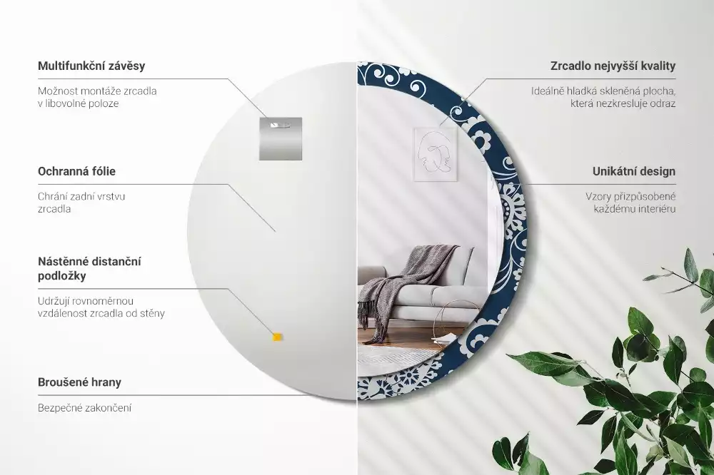 Miroir rond avec décoration Composition paisley