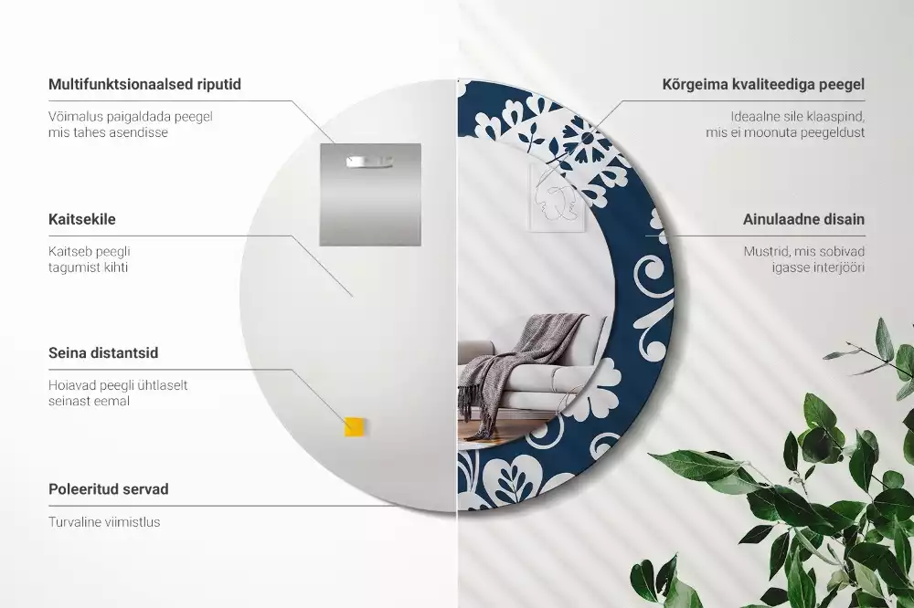 Miroir rond avec décoration Composition paisley