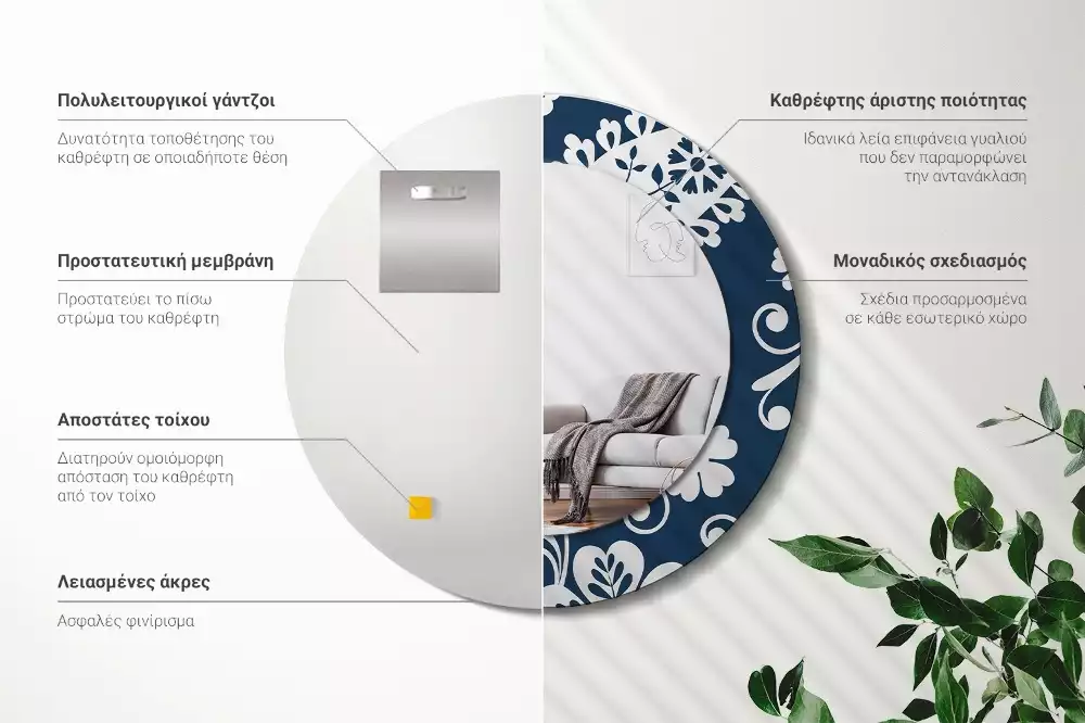 Miroir rond avec décoration Composition paisley