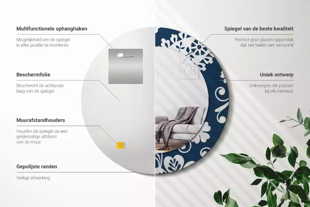 Miroir rond avec décoration Composition paisley