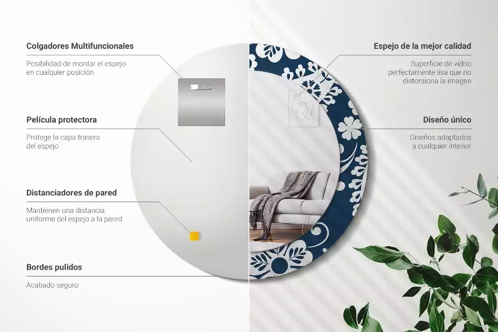 Miroir rond avec décoration Composition paisley