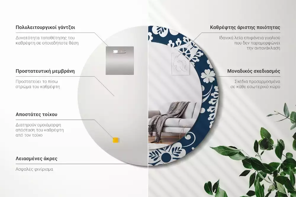 Miroir rond avec décoration Composition paisley