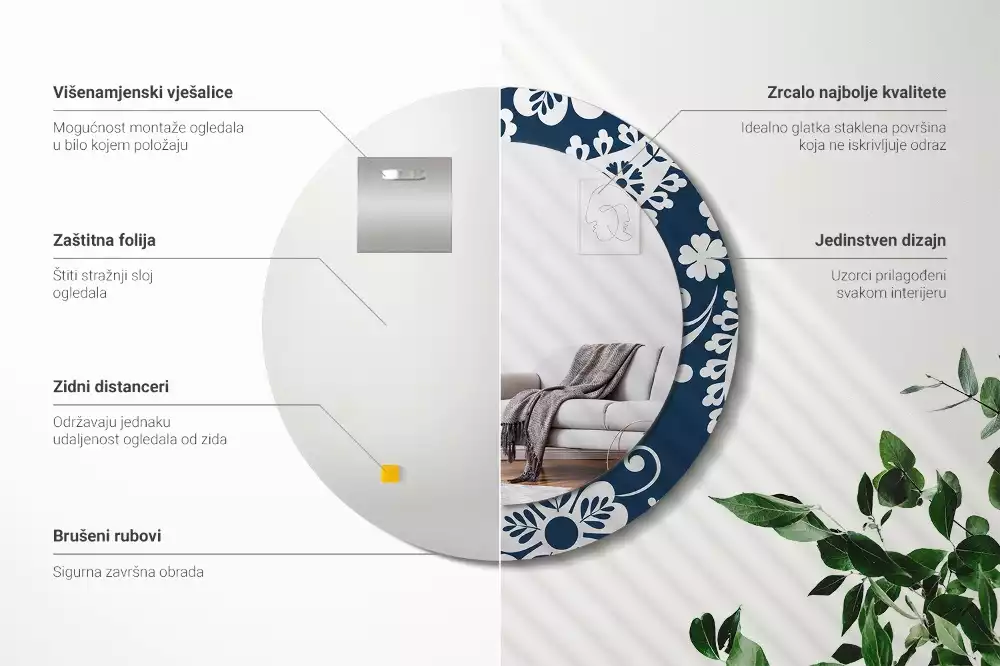 Miroir rond avec décoration Composition paisley