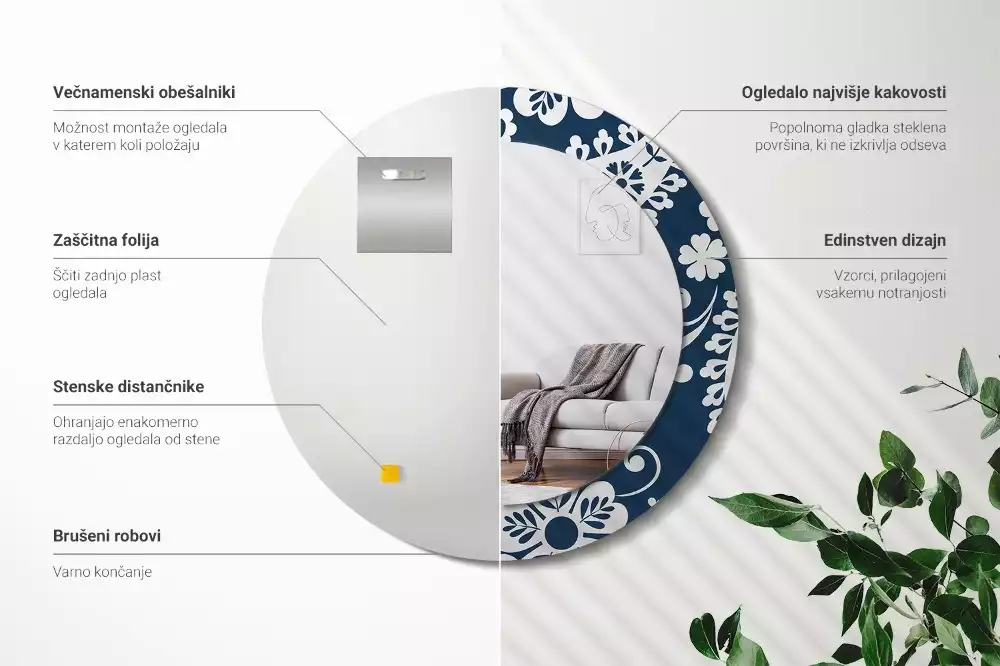 Miroir rond avec décoration Composition paisley