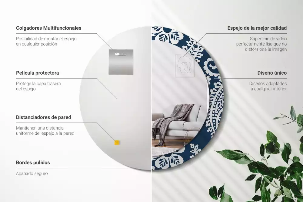 Miroir rond avec décoration Composition paisley