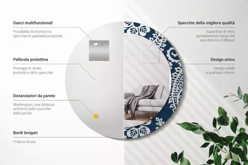 Miroir rond avec décoration Composition paisley