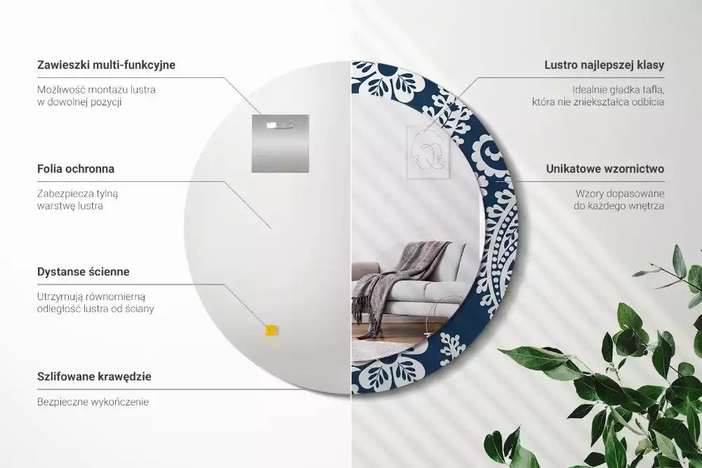 Miroir rond avec décoration Composition paisley