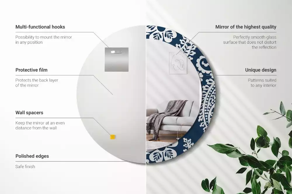 Miroir rond avec décoration Composition paisley