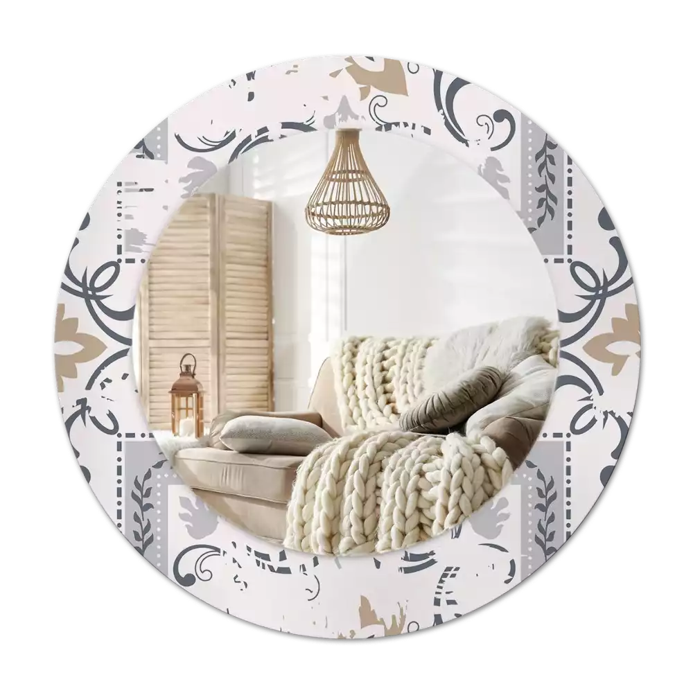 Miroir rond cadre avec impression Carreaux rétro