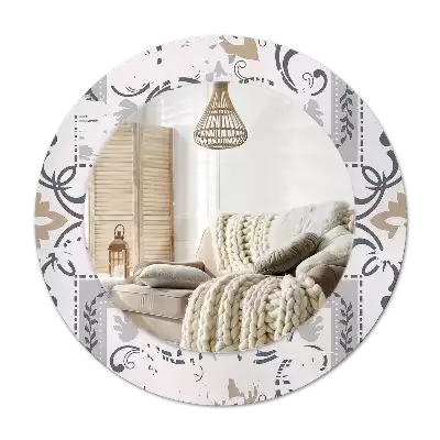 Miroir rond cadre avec impression Carreaux rétro