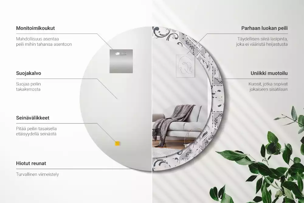 Miroir rond cadre avec impression Carreaux rétro