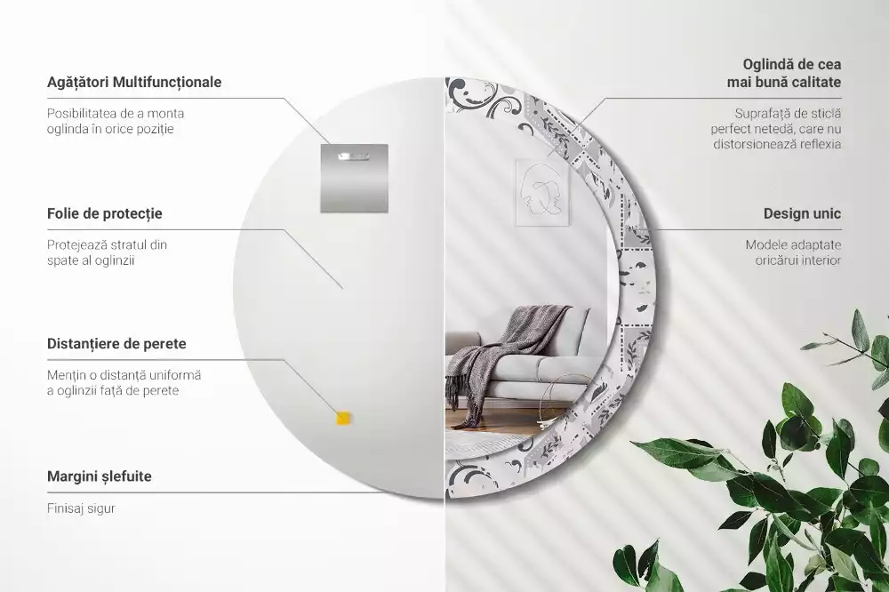 Miroir rond cadre avec impression Carreaux rétro