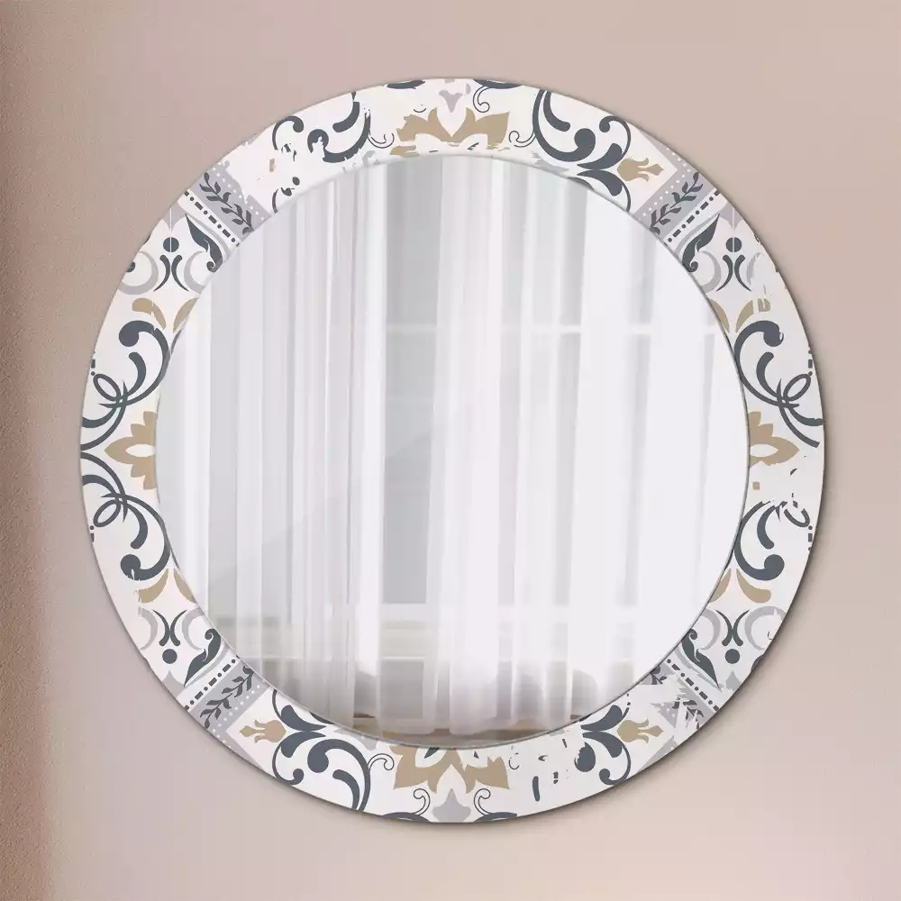 Miroir rond cadre avec impression Carreaux rétro