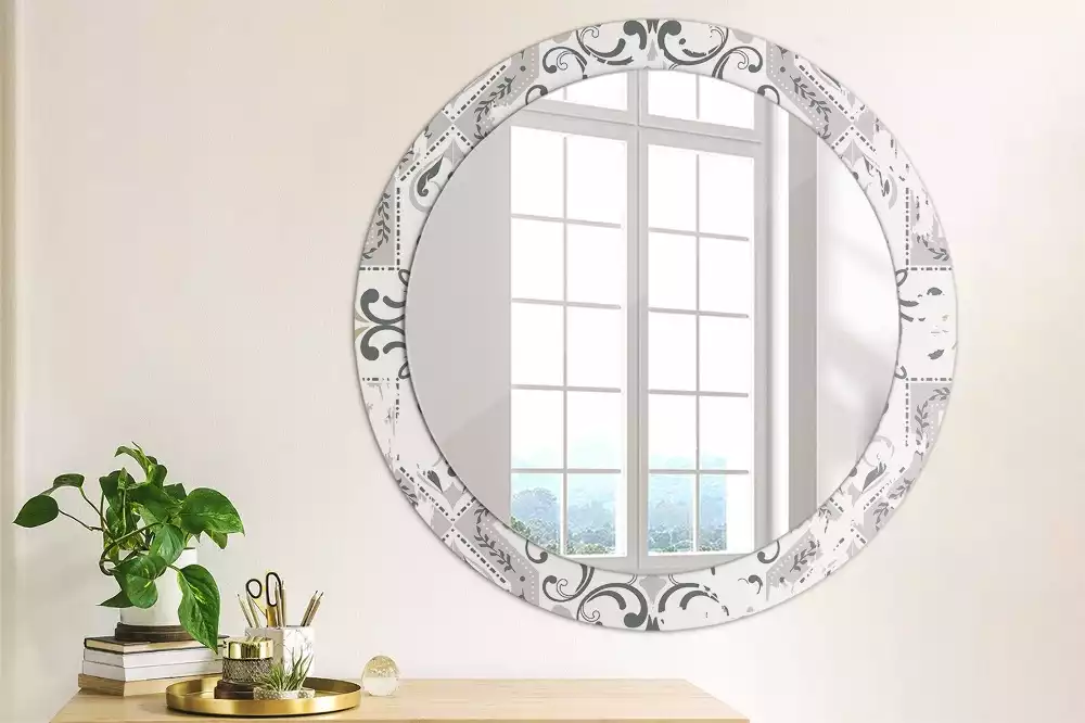 Miroir rond cadre avec impression Carreaux rétro