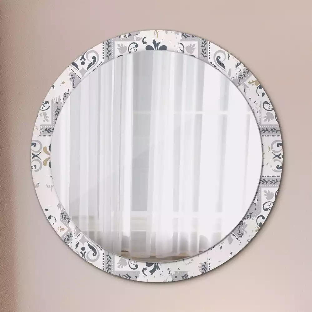 Miroir rond cadre avec impression Carreaux rétro