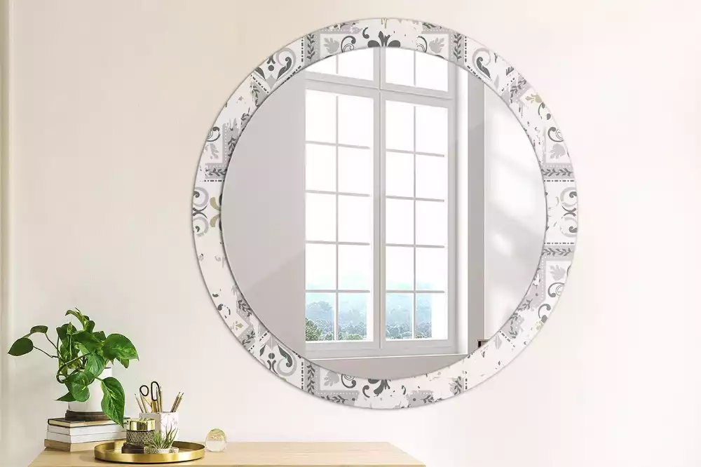 Miroir rond cadre avec impression Carreaux rétro