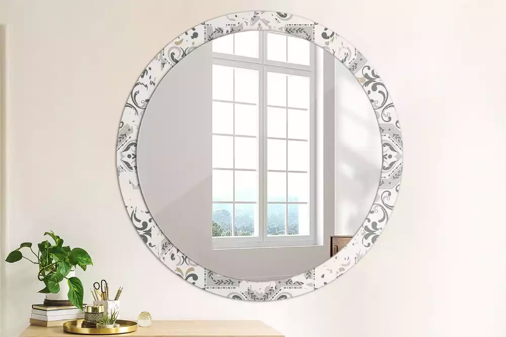 Miroir rond cadre avec impression Carreaux rétro