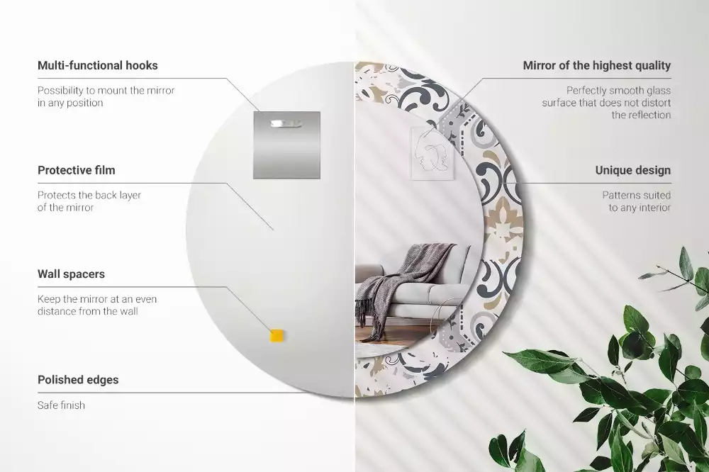 Miroir rond cadre avec impression Carreaux rétro