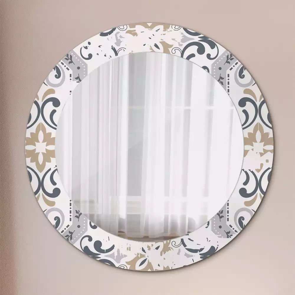 Miroir rond cadre avec impression Carreaux rétro