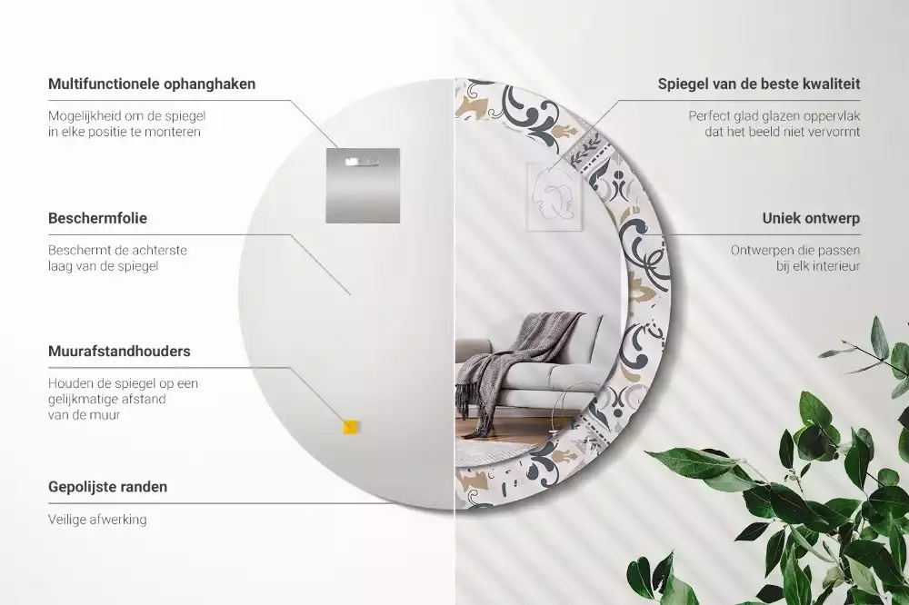 Miroir rond cadre avec impression Carreaux rétro