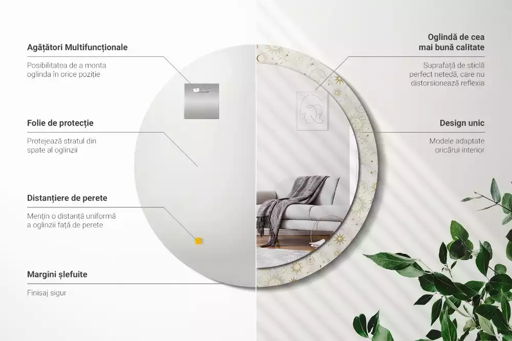 Miroir rond imprimé Motif mystique