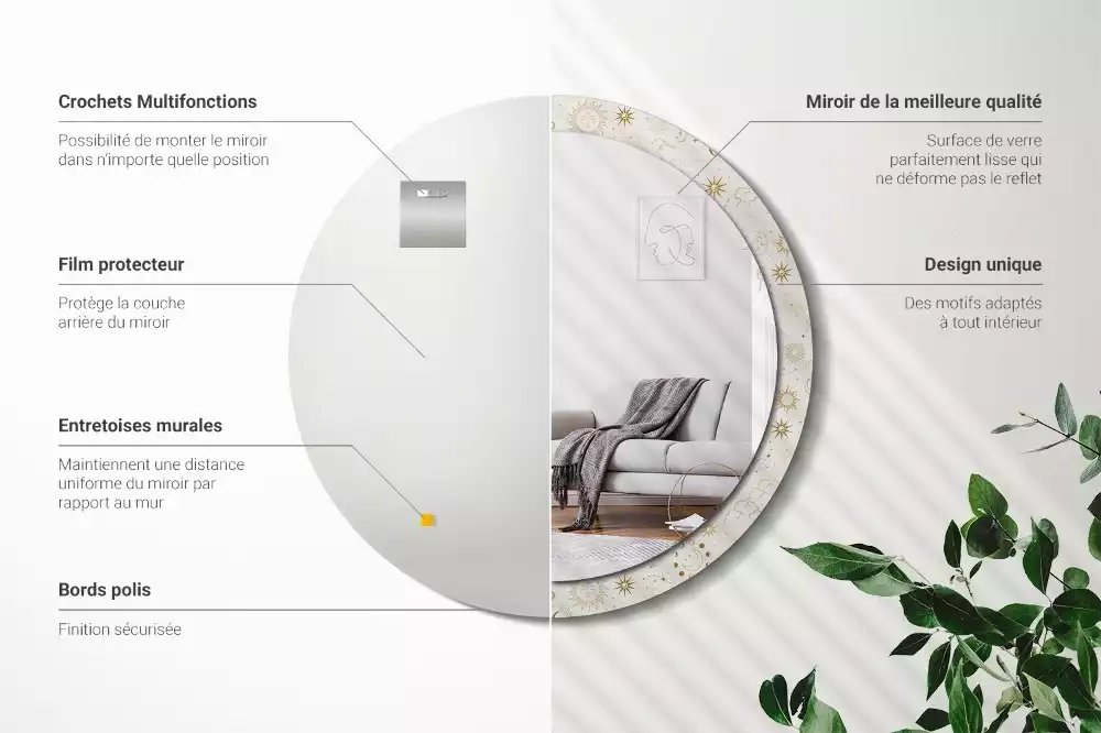 Miroir rond imprimé Motif mystique