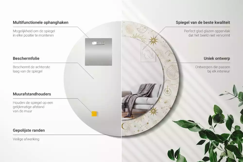 Miroir rond imprimé Motif mystique