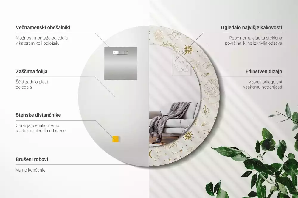 Miroir rond imprimé Motif mystique