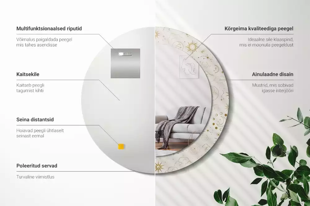 Miroir rond imprimé Motif mystique
